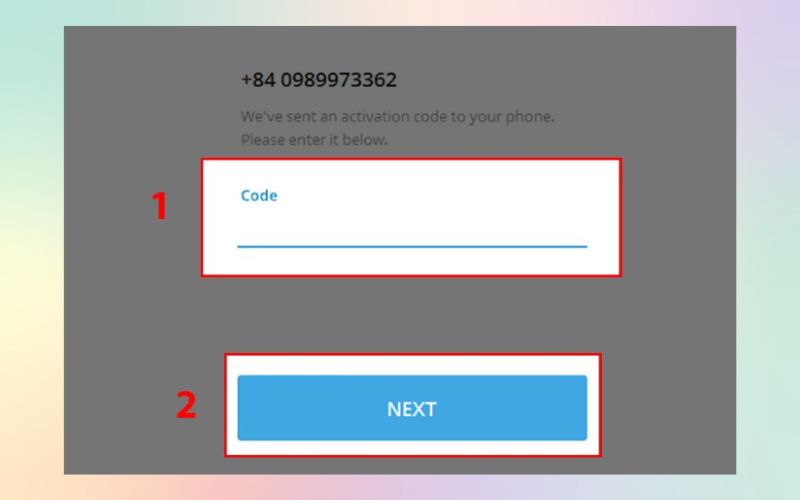 Nhập mã Code được gửi về để đăng nhập