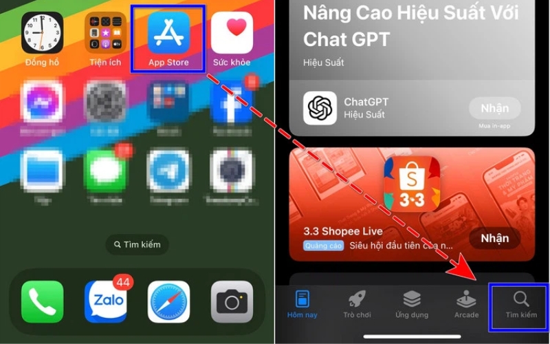 Mở App Store và chạm vào biểu tượng Tìm kiếm