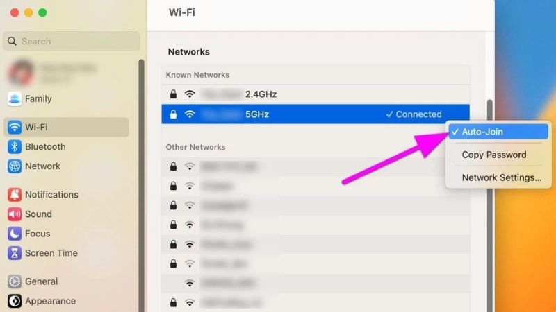 Nhấp chuột vào biểu tượng Wifi trên thanh trình đơn và chọn Wi-Fi Settings