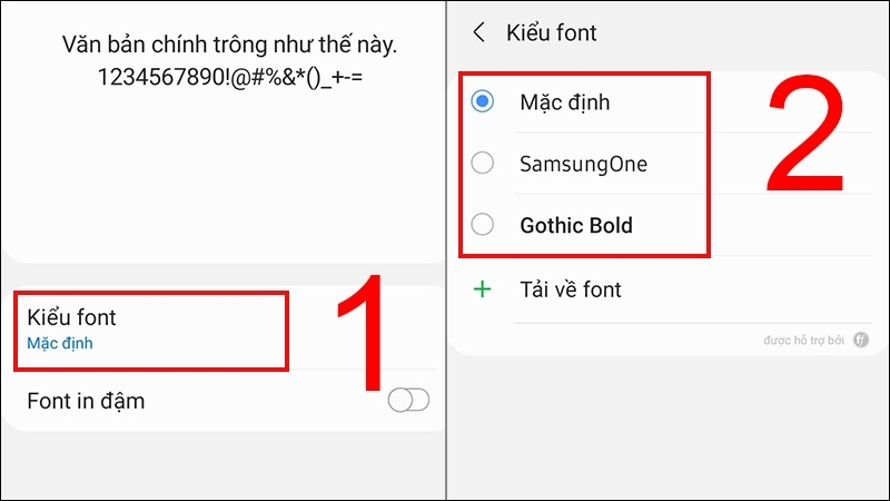 Nhấn vào Kiểu font để lựa chọn kiểu chữ có sẵn