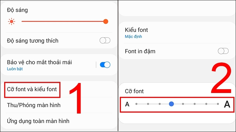 Trong mục Cỡ Font, bạn điều chỉnh thanh công cụ để chọn cỡ chữ mong muốn