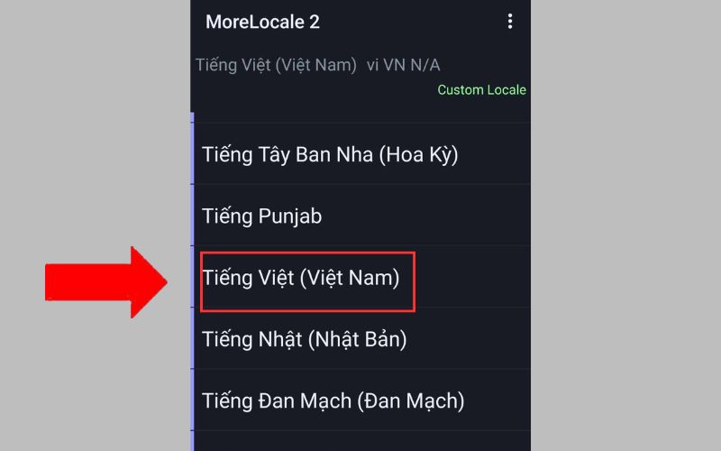 Nhấn Tiếng Việt (Việt Nam) để thiết lập tiếng Việt
