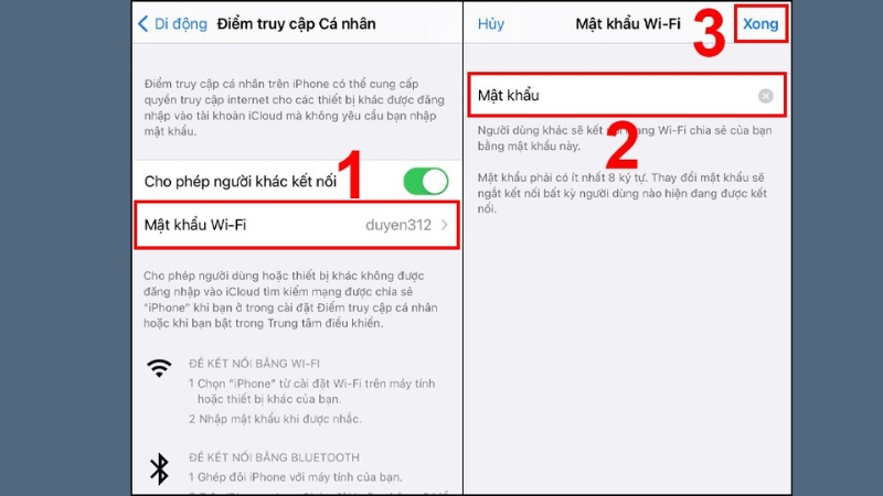 Nhập mật khẩu mới cho điểm phát Wi-Fi 