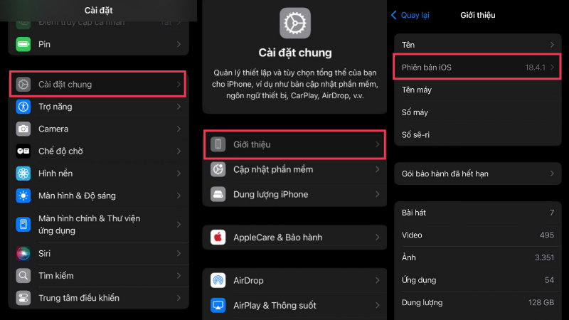  Chọn Giới thiệu (About) > Xem Phiên bản iOS (Software Version)