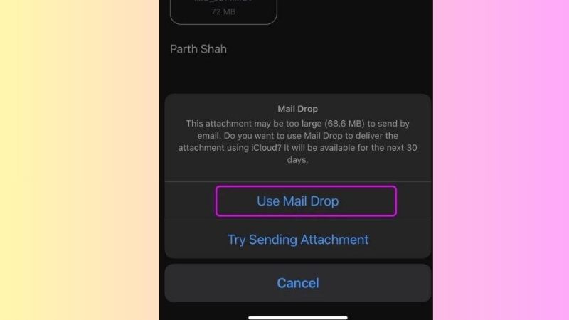  Ứng dụng Mail sẽ yêu cầu bạn sử dụng Mail Drop