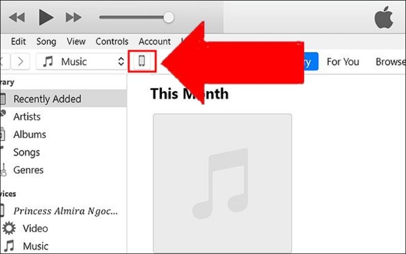 chọn vào biểu tượng có hình điện thoại trên ứng dụng iTunes