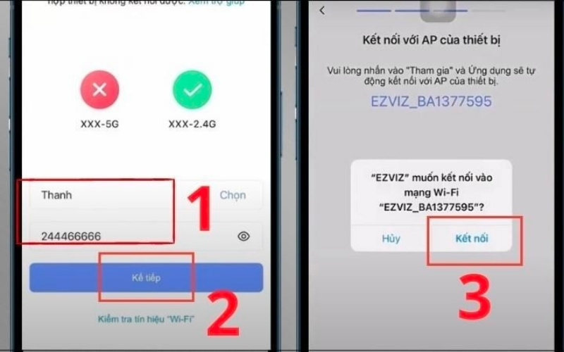 Nhập tên và mật khẩu của mạng Wi-Fi mà bạn muốn kết nối camera Ezviz