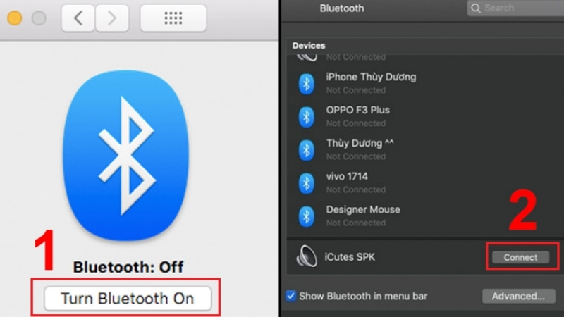 Bật Bluetooth bằng cách nhấn Turn Bluetooth on