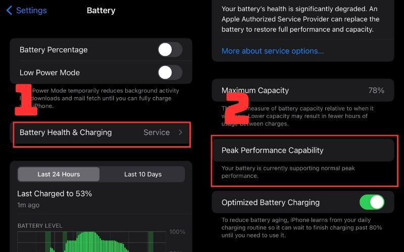 Cuối cùng, bạn chì cần kiểm tra viên pin iPhone có cần bảo trì tại mục Peak Performance Capability
