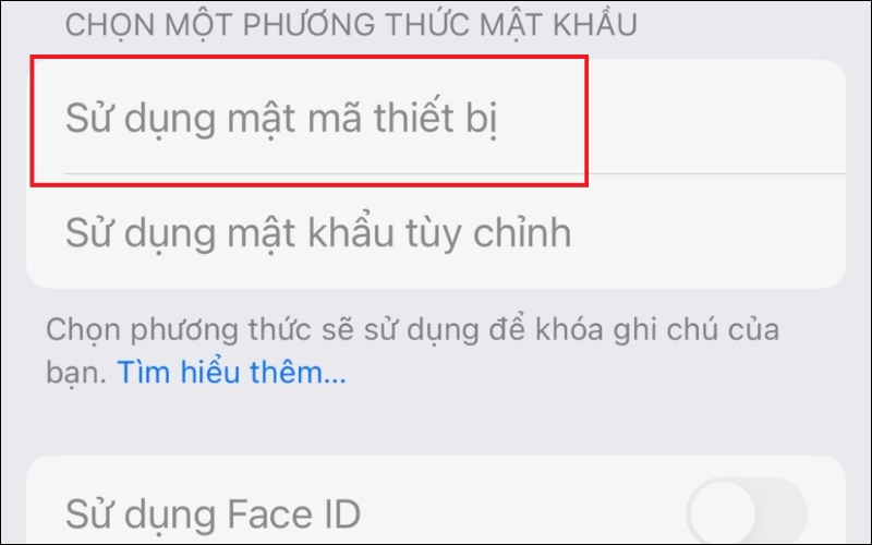 Chạm vào Sử dụng mật mã thiết bị