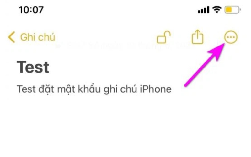  Mở ghi chú bạn muốn xóa mật khẩu và bấm nút hình ba dấu chấm