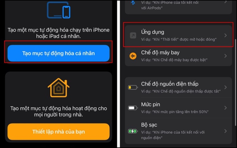 Mở ứng dụng Phím tắt và chọn Tự động hóa