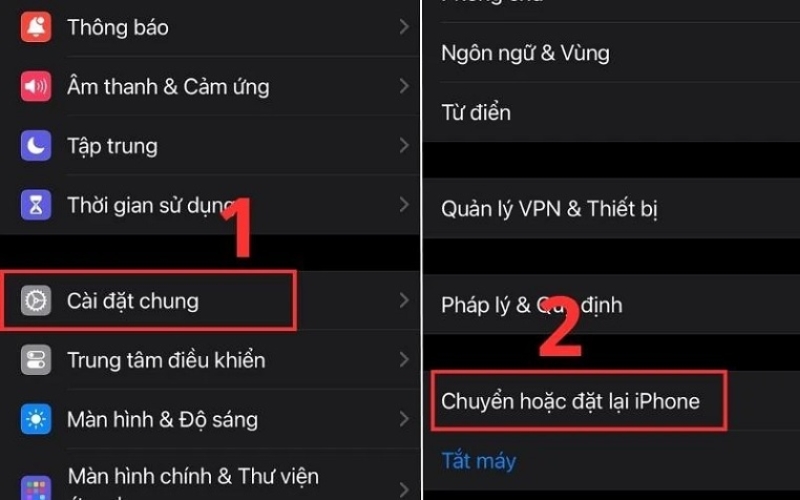 Nấn vào mục Chuyển hoặc đặt lại iPhone