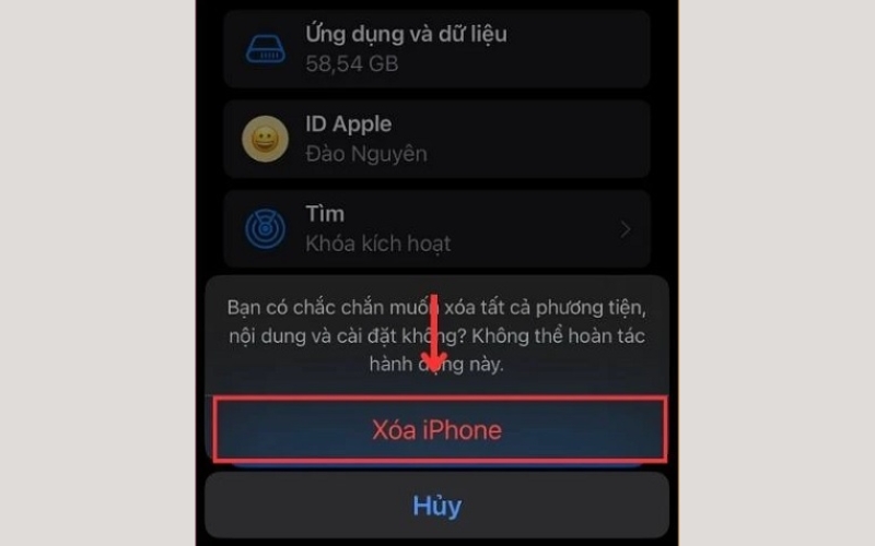 Hãy nhấn vào nút Xóa iPhone