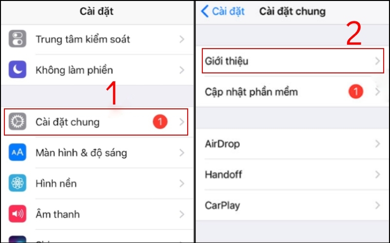 Chọn Cài đặt chung và nhấp Giới thiệu