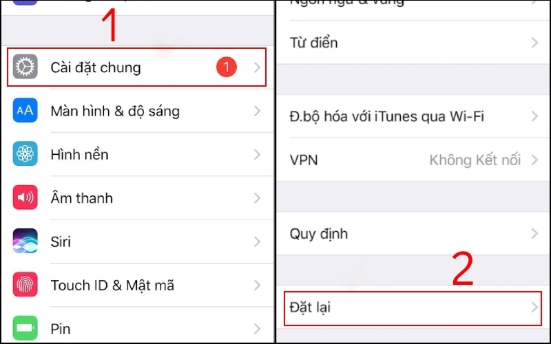 Chọn Đặt lại trong Cài đặt chung