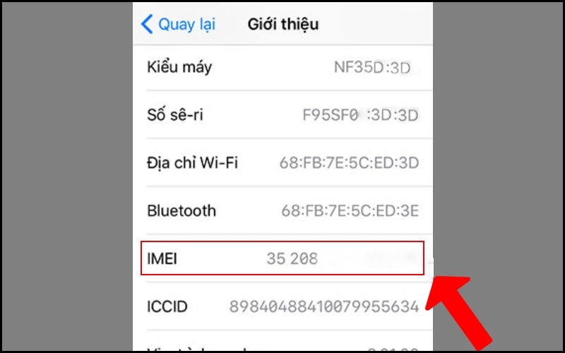 Sau đó lướt xuống phần IMEI