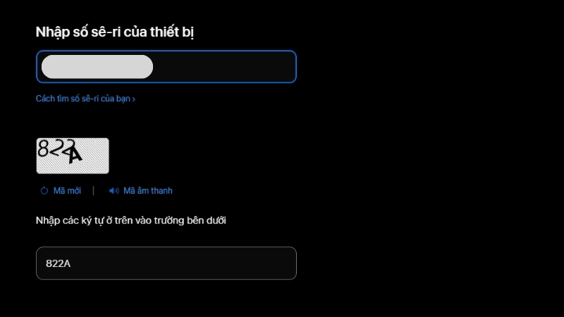  Kiểm tra sê-ri trên website Apple