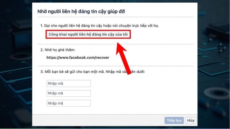 Nhấp vào Công khai các liên hệ tin cậy của tôi