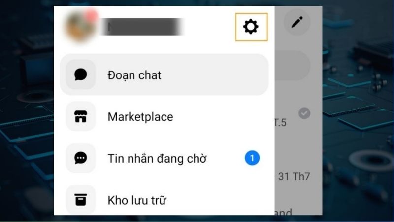 Chọn cài đặt trong messenger