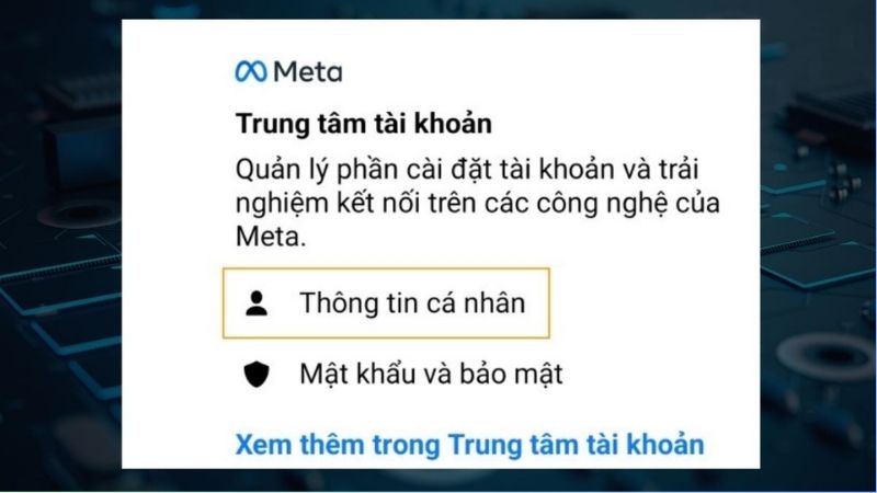 Chọn Thông tin cá nhân