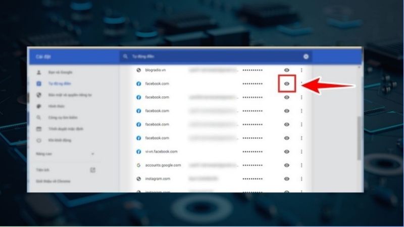 Nhấp vào biểu tượng mắt gần tên tài khoản Facebook