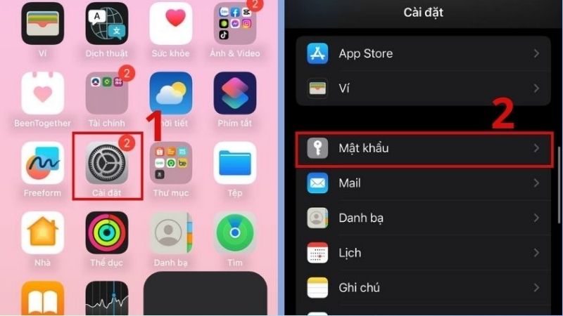 Chọn Cài đặt > Mật khẩu