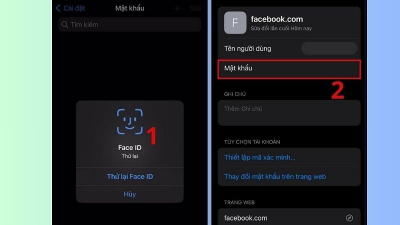 T​​​​​​ìm và nhấn vào tài khoản Facebook > Mật khẩu