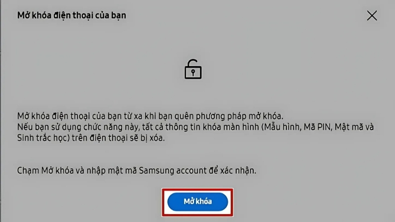 Nhập lại mật khẩu Samsung của bạn và chạm vào Mở khóa để xác nhận