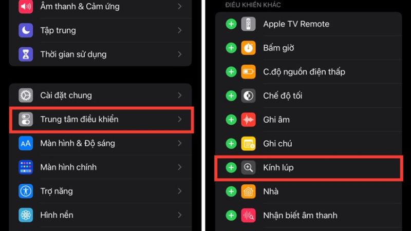Chọn vào Trung tâm điều khiển