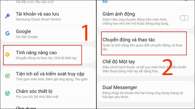 Chọn Chuyển động và thao tác