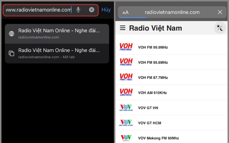 Truy cập trang Radio Việt Nam Online