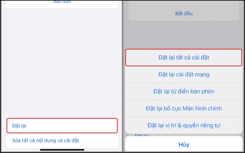Tại đây, bạn hãy chọn mục Đặt lại