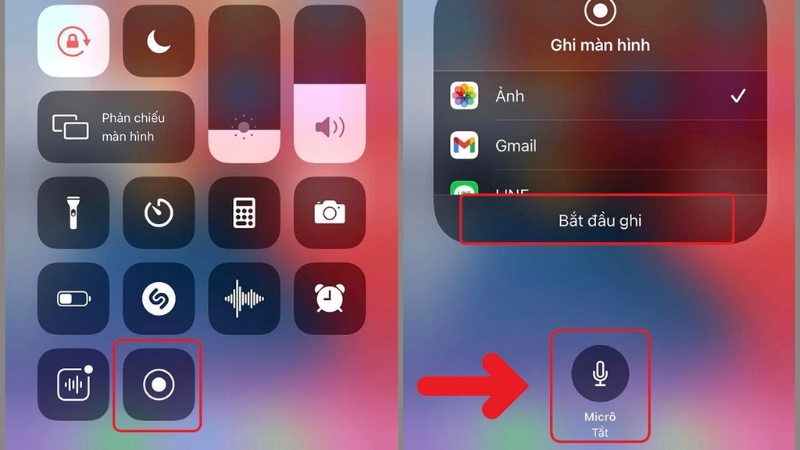  Nhấn vào biểu tượng Microphone ở phía dưới để ghi màn hình có tiếng