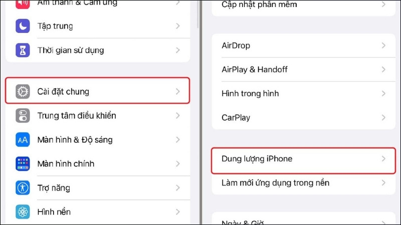 Vào Dung lượng iPhone (iPhone Storage) để kiểm tra bộ nhớ khả dụng