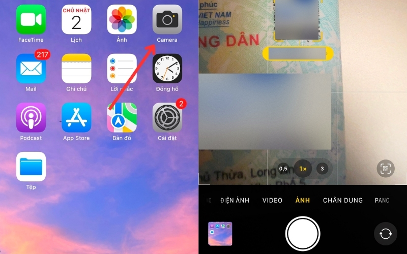 Mở ứng dụng Camera trên iPhone