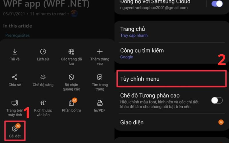 nhan vao tuy chinh menu