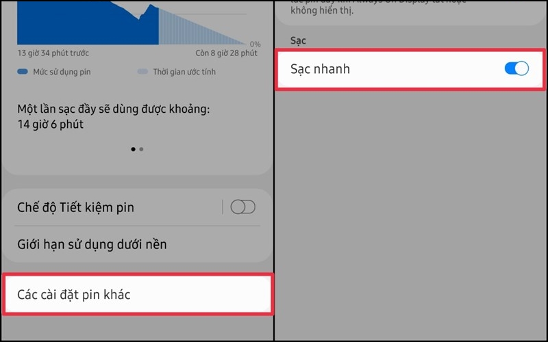 Chọn Cài đặt Pin khá