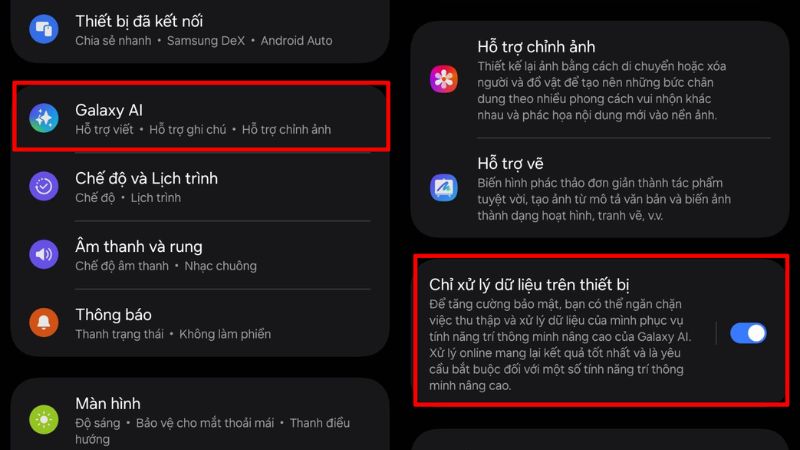 Bật tùy chọn Chỉ xử lý dữ liệu trên thiết bị 