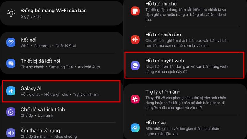 Vào tắt từng tính năng riêng lẻ