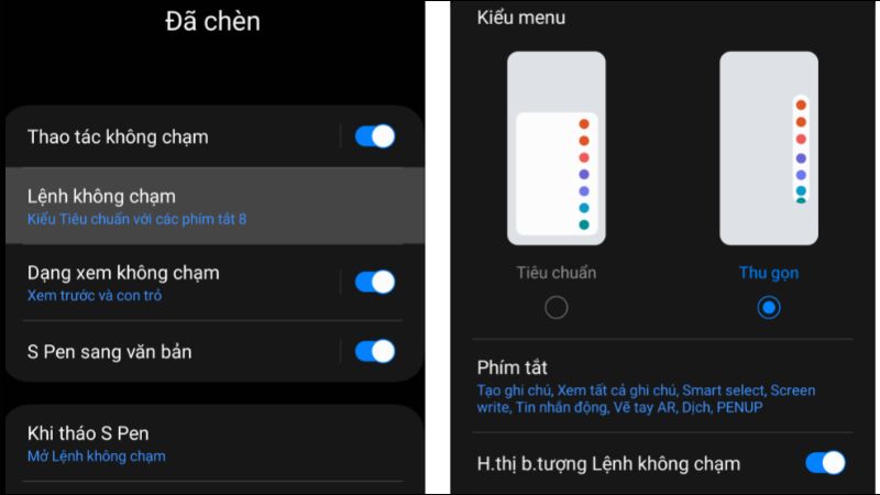 Bật Lệnh không chạm và chọn kiểu menu