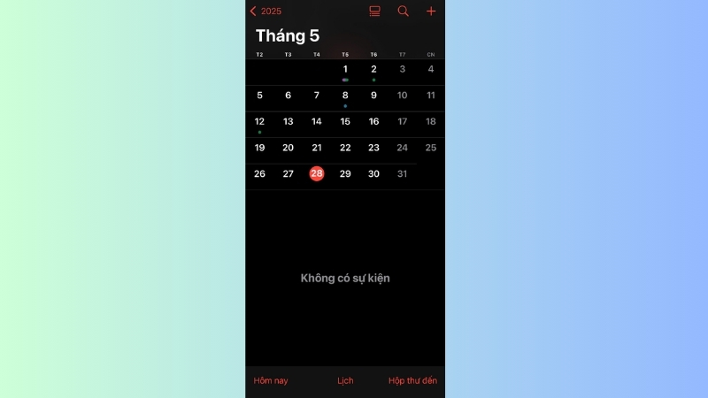 Giao diện ứng dụng lịch trên iPhone