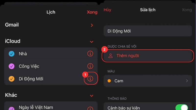 Chọn Thêm Người trong mục Chia sẻ với