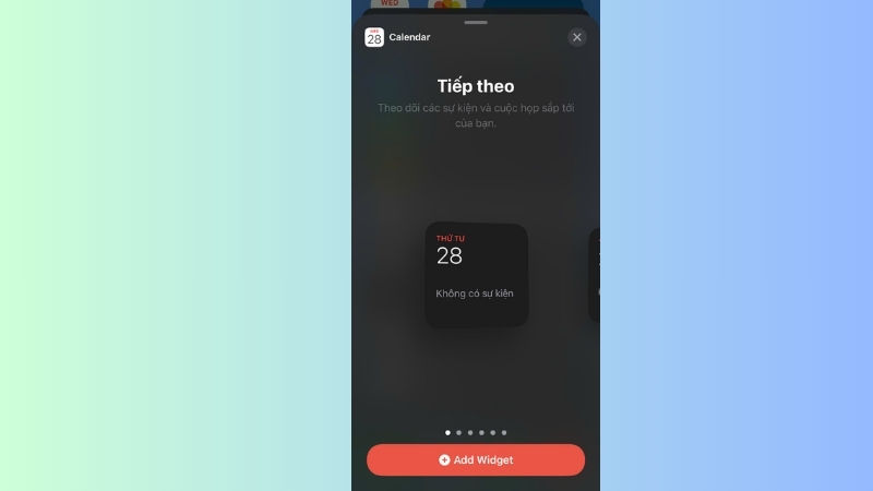 Thêm Widget Lịch vào màn hình chính để xem nhanh các sự kiện sắp tới
