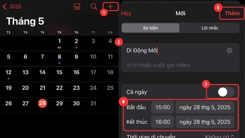 Cách tạo một sự kiện mới trong ứng dụng Lịch