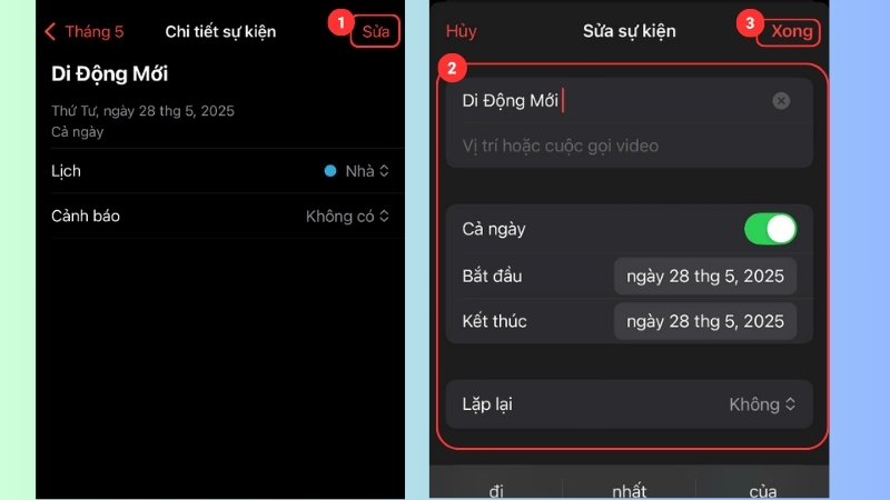 Cách chỉnh sửa một sự kiện đã tạo trong Lịch