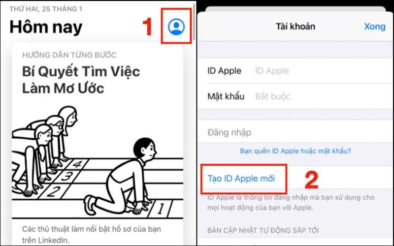 Nhấn vào Tạo ID Apple mới