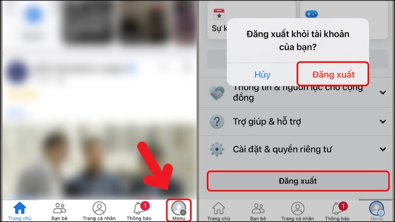Đăng xuất tài khoản Facebook đang sử dụng
