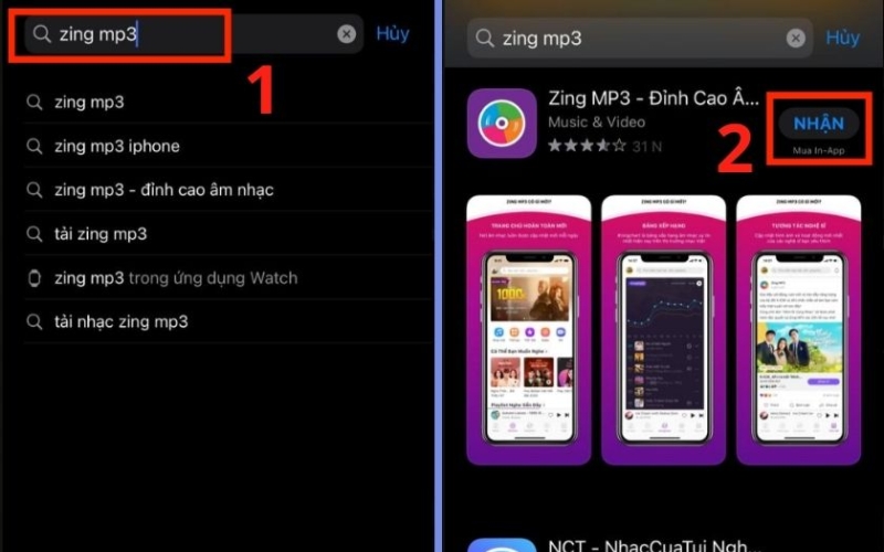 Tìm và tải ứng dụng Zing MP3 từ App Store