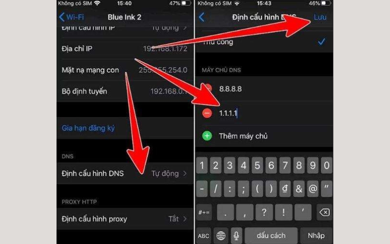 Thêm địa chỉ mới bằng cách nhập 1.1.1.1 và 1.0.0.1